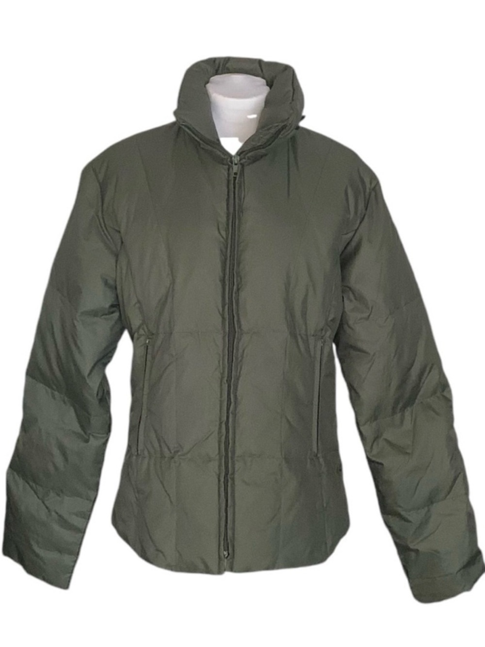 DKNY Duck Down Puffer Jacket Olive Green Stand Collar Full Zip Size M
Coat